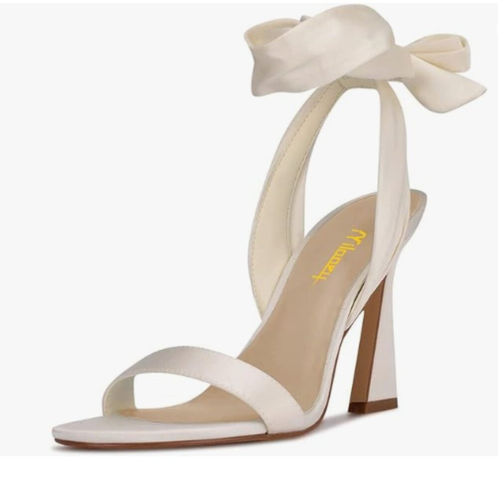 Milooey shoes White Open Toe Strappy Lace Up Block High Heels Ankle Strap Sandal